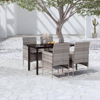 5-Piece Grey and Black Garden Dining Set with Cushions