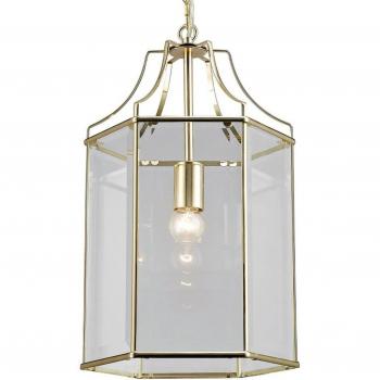 Lámpara colgante farol Payton oro francés 1 bombilla 65cm, hexagonal, E27, vidrio transparente