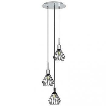 Colgante de tres luces San Petersburgo Negro/Cromo, diseño moderno y elegante, fabricado en metal, con tulipas metálicas suspendidas a distintas alturas, incluye tres portalámparas E14 (bombillas no incluidas), dimensiones