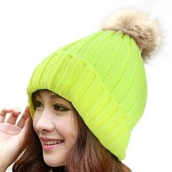 Tongshi Mujeres caliente invierno piel tejido lana Crochet Ski Cap gorro