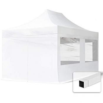 Carpa Plegable 3x4.5m ECONOMY Acero 30mm con Laterales y Ventanas Panorámicas, Blanco