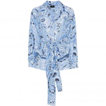 Etro Women's Cotton And Silk Blend Shirt in Clear Blue | Size XS | WRIA001299SAE64X0880