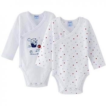 Amomí Body para Bebé, Pack de 2 unidades, Manga Larga, 100% Algodón, Suave Bodies Con Botones de Presión, Color Blanco Crudo Estampado