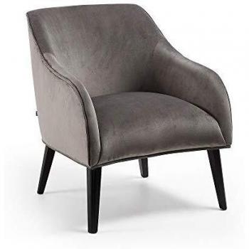 Kave Home - Butaca Bobly Terciopelo Gris Patas Acabado wengué