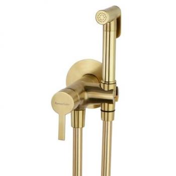 Grifo de Bidé Monomando Empotrado Oro Cepillado 2 Aguas con Accesorios Serie WC Magnet