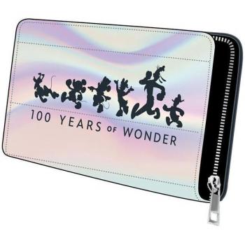 Cartera Iridiscente Disney 100 - Color Holográfico - 19x10x2,5 cm - Fabricada con Poliéster y PU - Múltiples Compartimentos