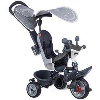 Smoby Baby Driver Plus Gray Tricycle - 3-in-1 Adjustable Design with Silent Wheels and Parking Brake