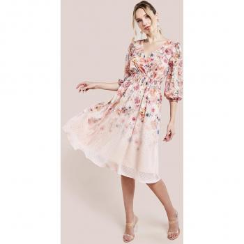 Ivory Ombre Floral Wrap Midi Dress
