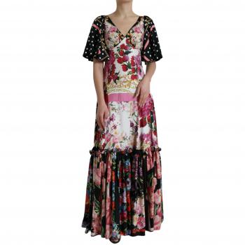 Dolce & Gabbana Multicolor Floral Print Silk Twill Maxi Dress - IT40|S