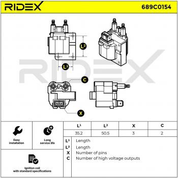 Bobina de encendido RIDEX 689C0154 para Renault Megane, Megane Scenic, Safrane 2 y Volvo V40 Break, S40 I