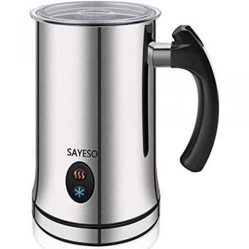 SAYESO Espumador de Leche, Espumador y Calentador Automático de Leche, Acero Inoxidable Plateado, Caliente y Calentación Apagamiento Automático Espumador de Cafe Latte Cappuccino