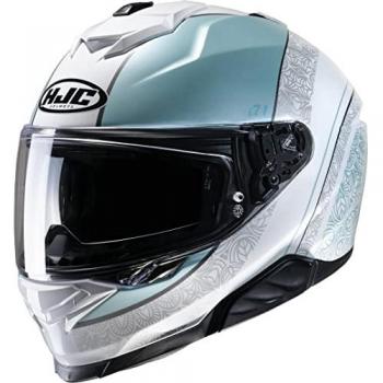 HJC Casco Integral i70 Sera Blanco-Turquesa y HJC i71 Sera Casco de señora - Gris Verde (M)