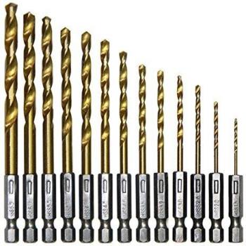 Snner Professional Set de 13 piezas HSS- Acero de alta velocidad, juego de brocas recubiertas de titanio, vástago hexagonal