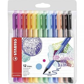 Estuche de 12 Rotuladores Fineliner STABILO pointMax Punta Fina 0,8 mm Colores Asortidos