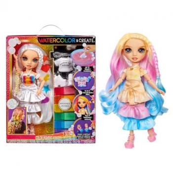 Rainbow High Muñeca Create Fashion Watercolor & Create DIY - Ojos Marrones, Pelo Rizado, incluye acuarelas lavables y kit de tinte, con top y zapatos extra - Para niños de 4 a 12 años