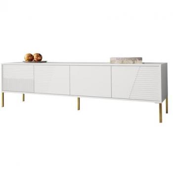 Mueble TV Merced L100, Blanco, 190x53x40cm, con sistema de apertura push to open y cuatro puertas