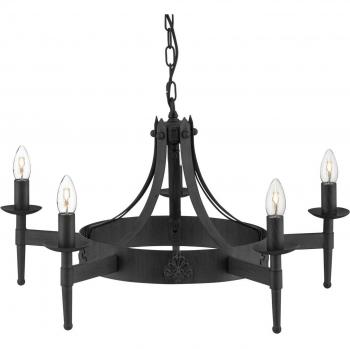 Lámpara colgante de techo Cartwheel II, 5 luces, hierro forjado negro, E14