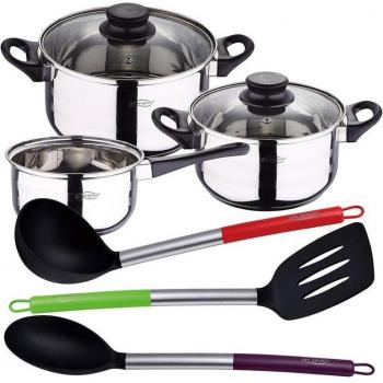 San Ignacio Pack Batería de Cocina 5 Piezas Acero Inoxidable con Set de 3 Utensilios de Nylon