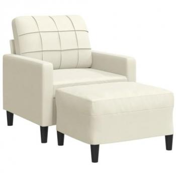 Sillón con reposapiés de terciopelo crema 60 cm, sofá individual, sillón bañera, sillón club, sofá confort, sillón de TV, sofá de relax