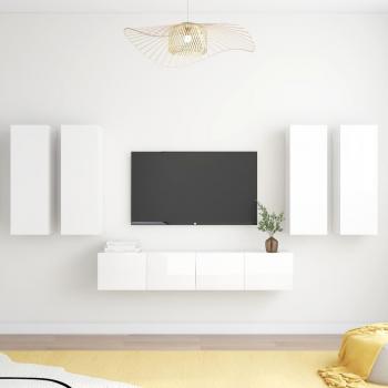 Set de muebles de salón 6 piezas madera ingeniería blanco brillo