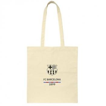 Bolso Tote F.C. Barcelona Beige de Algodón 38x42 cm, Cómodo y Versátil, Calidad y Resistencia