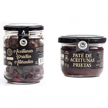 Aceitunas Prietas negras deshidratadas Kalamata española 100% + Pate de Aceitunas Prietas Tapenade Olivada