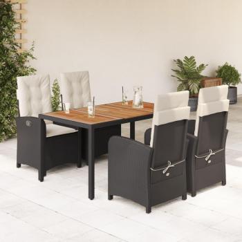 5-Piece Black Poly Rattan Garden Dining Set with Cushions
