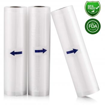 Rollo Envasado Vacío, 3 Rollos Bolsas de vacío 20x500cm de Grado Comercial para el Ahorrador de Alimentos y Sous Vide Cocina, Aprobación de la FDA y BPA Free