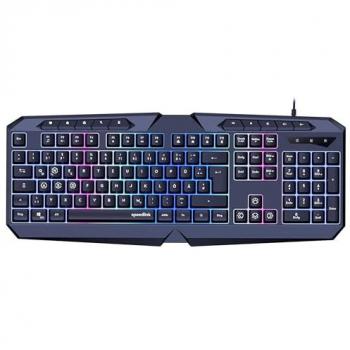 Teclado Gaming Speedlink LUDICIUM RGB Rainbow, Retroiluminación RGB, WASD intercambiable, Teclas multimedia, Conexión USB
