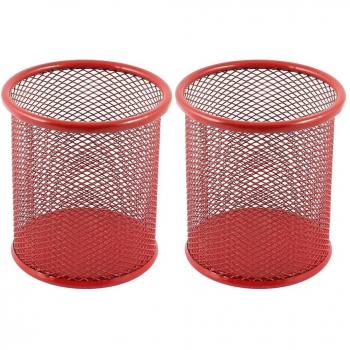Burdeos Metal Malla Cilindro Con Forma Lápiz Pluma Soporte Recipiente 2 Piezas