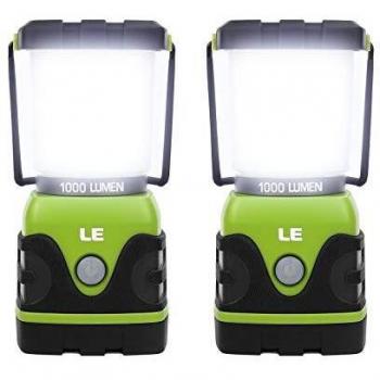 LE Camping Lantern, 1000 Lumen LED Outdoor Lights, 4 Modes Battery Powered Emergency Light, Water Resistant Tent Light for Camping, Hiking, Fishing, Power Cuts and More, Pack of 2