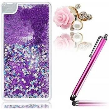 Vandot 3 in 1Funda Casos Huawei P8 Caso Estrellas y lluvia brillooro púrpura+azul con efecto de bola de nieve líquida Transparente paragolpes marco Bling plástico arenas