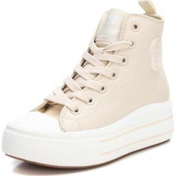 Zapatillas Altas Deportivas para Niña con Puntera de Goma, Doble Suela y Cierre de Cremallera - Color Beige/Marrón - Modelo 151065