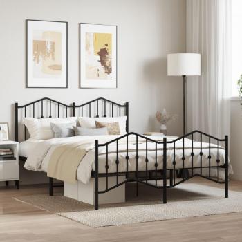 Cama con cabecera y pediera de metal negro 140x190 cm