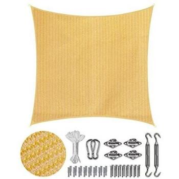 Sekey Toldo Vela de Sombra Cuadrado HDPE Protección Rayos UV Resistente Permeable Transpirable para Patio, Exteriores, Jardín, con Cuerda e Kit di Fissaggio, 3×3m Beige