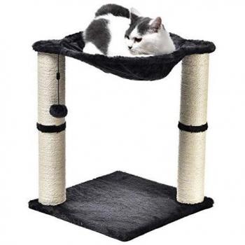 Amazon Basics - Torre en árbol con cerramiento, hamaca, cama y poste rascador para gatos, 40,6x50,8x40,6 cm, gris