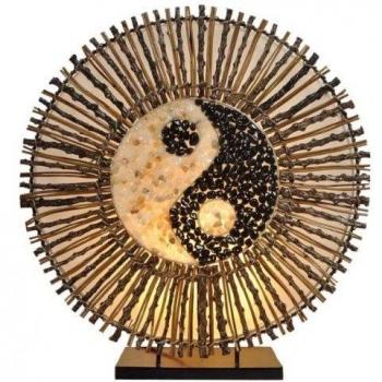Lámpara de mesa Ying Yang Batur redonda 40 cm marrón de material natural