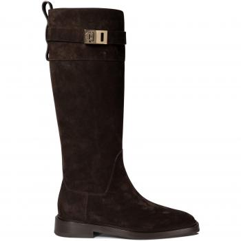 Ferragamo Women's Roly High Boots in Black and Brown | Size 9.5 US | 0775033