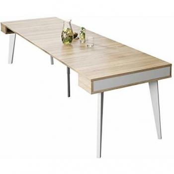 Skraut Home - Mesa Consola Extensible hasta 3,5 Metros - Dimensiones Cerrada: 79 x 90 x 54 cm - Modelo Nordic - Acabado en Roble Cepillado y Blanco Mate - Material Resistente