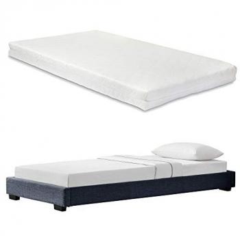 Cama Individual Tapizada en Piel Sintética con Colchón de Espuma Fría 90 x 200 cm - Gris Oscuro