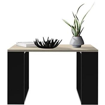 Mesa de Centro Cuadrada 65 x 65 x 40 cm Roble/Negro con Patas de Trineo - Estilo Elegante y Moderno para Salón u Oficina