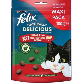 Felix Naturally Delicious Snacks para Gatos - Vacuno con Bayas de Goji (180 g)