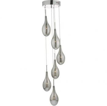 Lámpara colgante Seta Cromo Brillo, Cristal Ahumado, 6 Bombillas G4, 130cm
