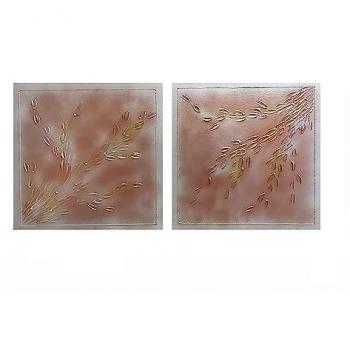 Pack 2 Cuadros Artesanales Cuadrados Perla Marrón y Oro 60x60 cm