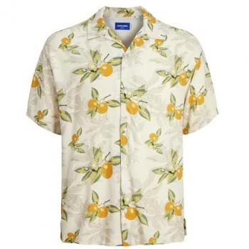Camisa de Hombre Jack & Jones Luke Manga Corta AOP Beige Crema XXL