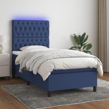 Cama blanda con colchón y luces LED de tela azul 100x200 cm