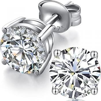 Pendientes Hombre,Pendientes Diamante,Pendientes Hombre Plata,Pendientes Circonita Plata De Ley 925,Pendientes Diamante Mujer Hombre Brillantes,Pendientes Zirconita Plata Oro Blanco 7mm