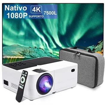 Proyector Nativo 1080P Full HD - Mini Proyector de 7500 Lúmenes Soporte 4K Screen Mirroring Proyector de Vídeo LED Portátil de Cine en Casa Profesional