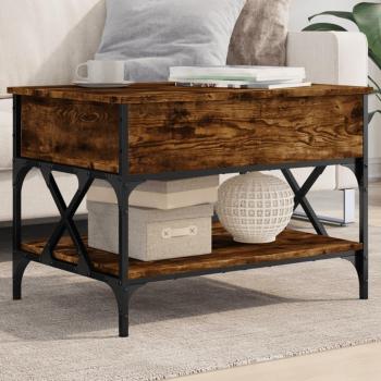 Mesa de centro de madera de ingeniería y metal 70x50x50 cm en color negro, roble sonoma y roble ahumado, ideal para salón o comedor