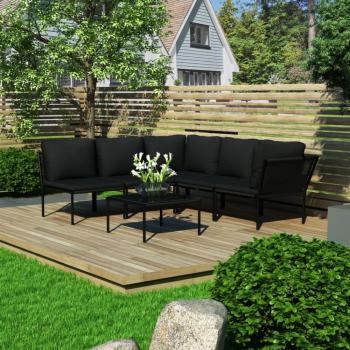 vidaXL 6-Piece Black PVC Garden Lounge Set with Cushions